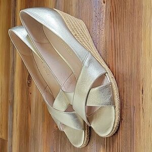 Jack Rogers Womens Palmer Criss Cross Gold Leather Wedge Sandals Size 10M